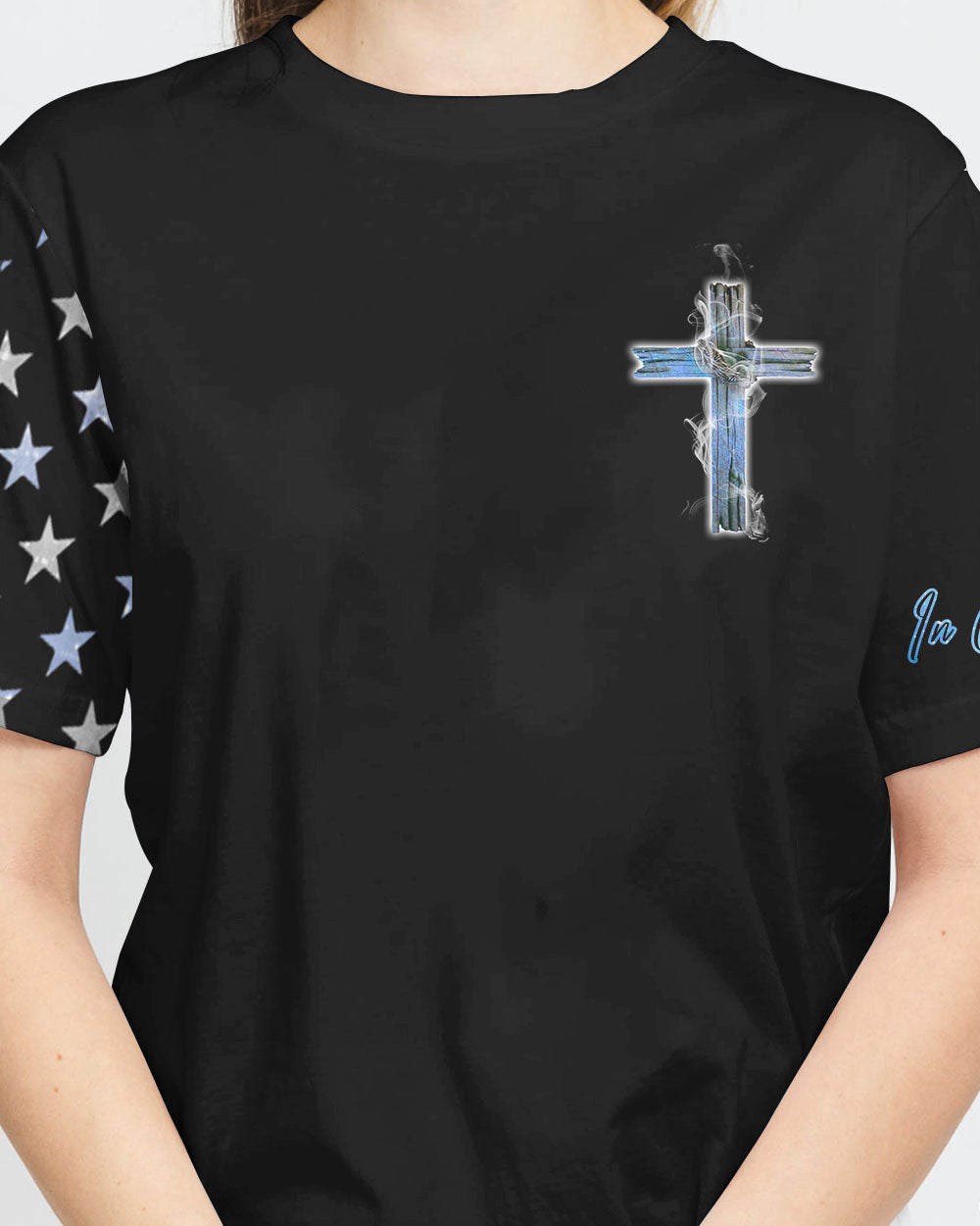 Faith Jesus Cross Galaxy Flag Women's Christian Tshirt