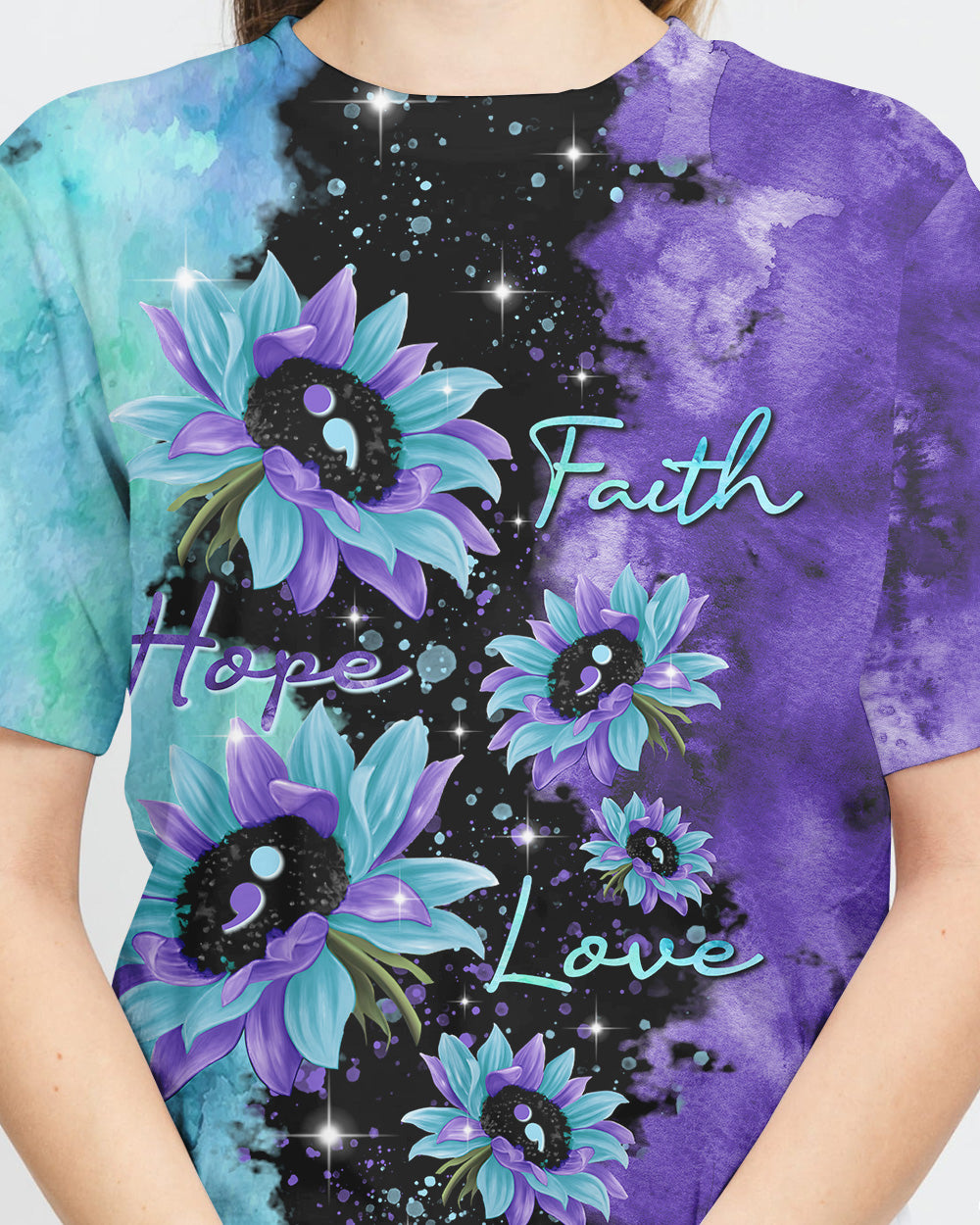 Faith Hope Love Sunflower Galaxy Women's Christian Tshirt