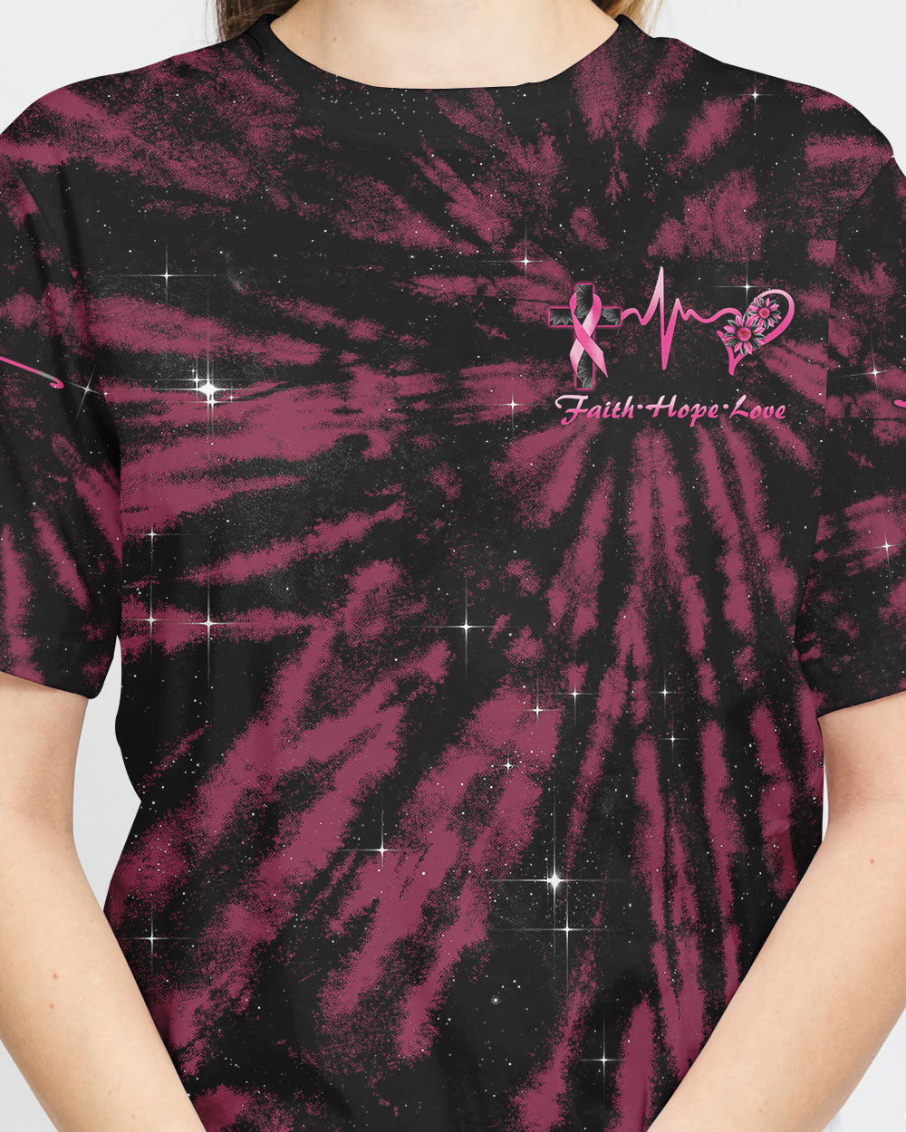 Cross Wing Sunflower Tie Dye Pink Ribbon Women's Breast Cancer Awareness Tshirt