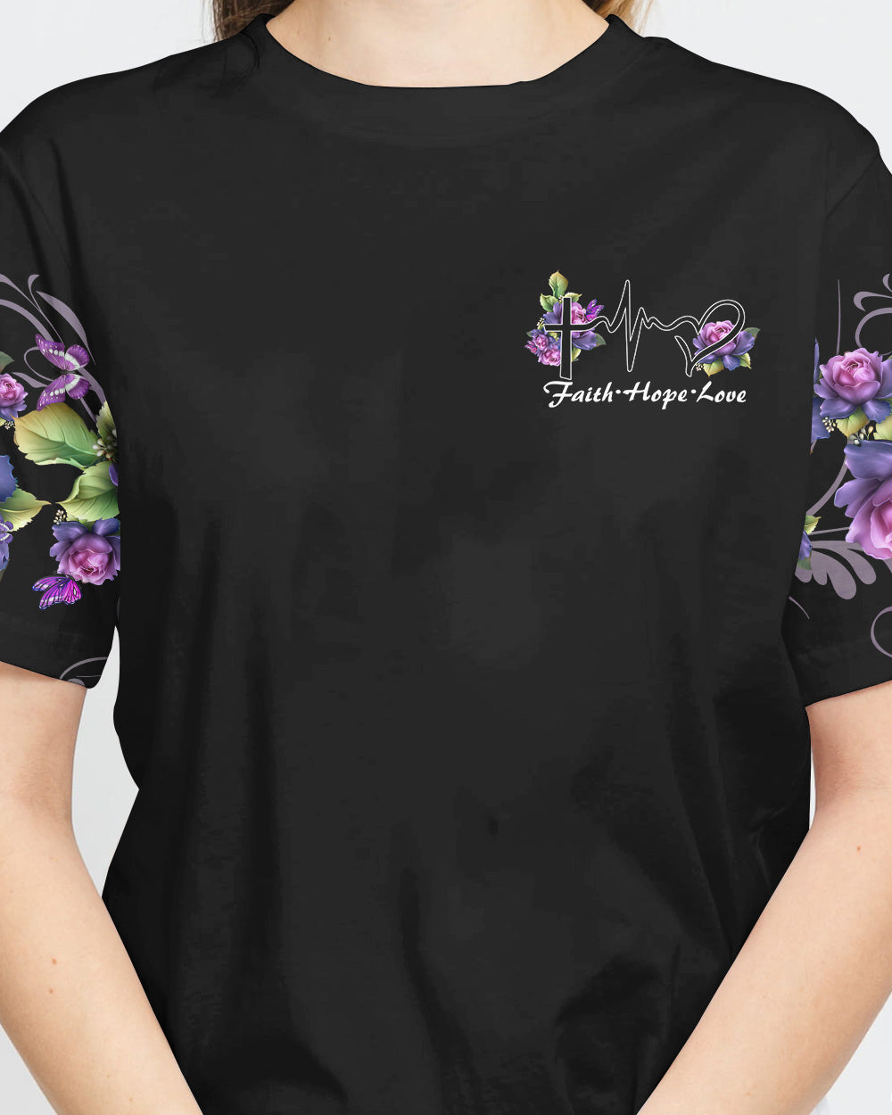 Faith Rose Wood Cross Smoke Women's Christian Tshirt