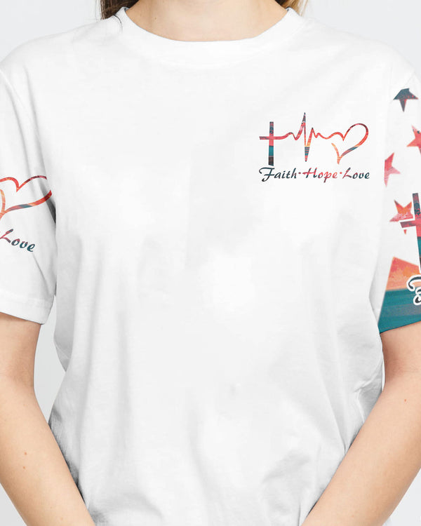 Faith Over Fear Sunset Beach Flag Women's Christian Tshirt