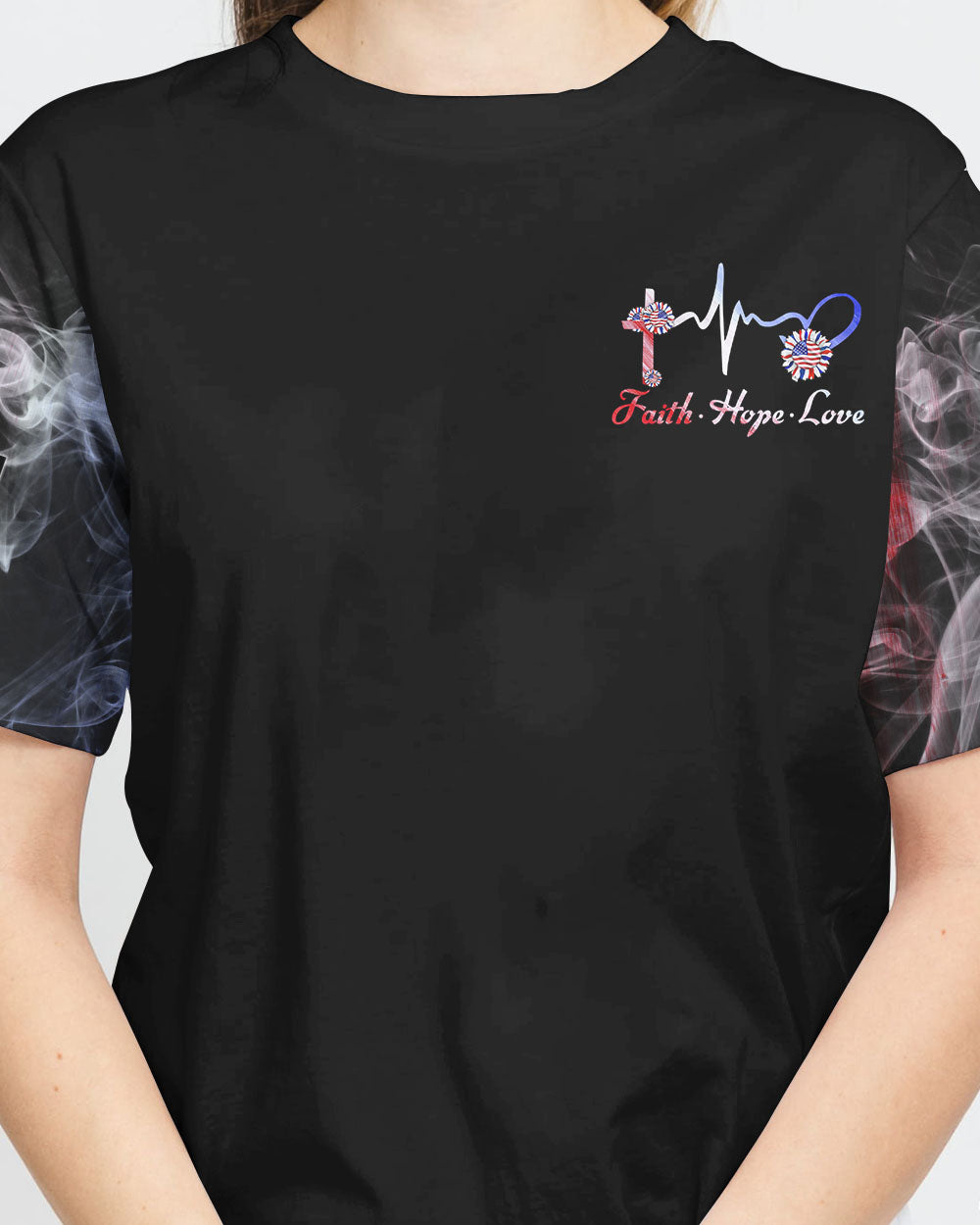One Nation Under God Firework Smoke Flag Independence Day Women's Christian Tshirt