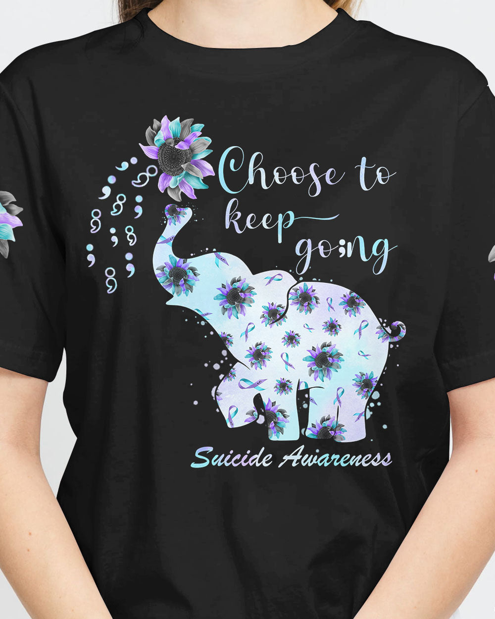 Choose To Keep Going Elephant Sunflower Women's Suicide Prevention Awareness Tshirt