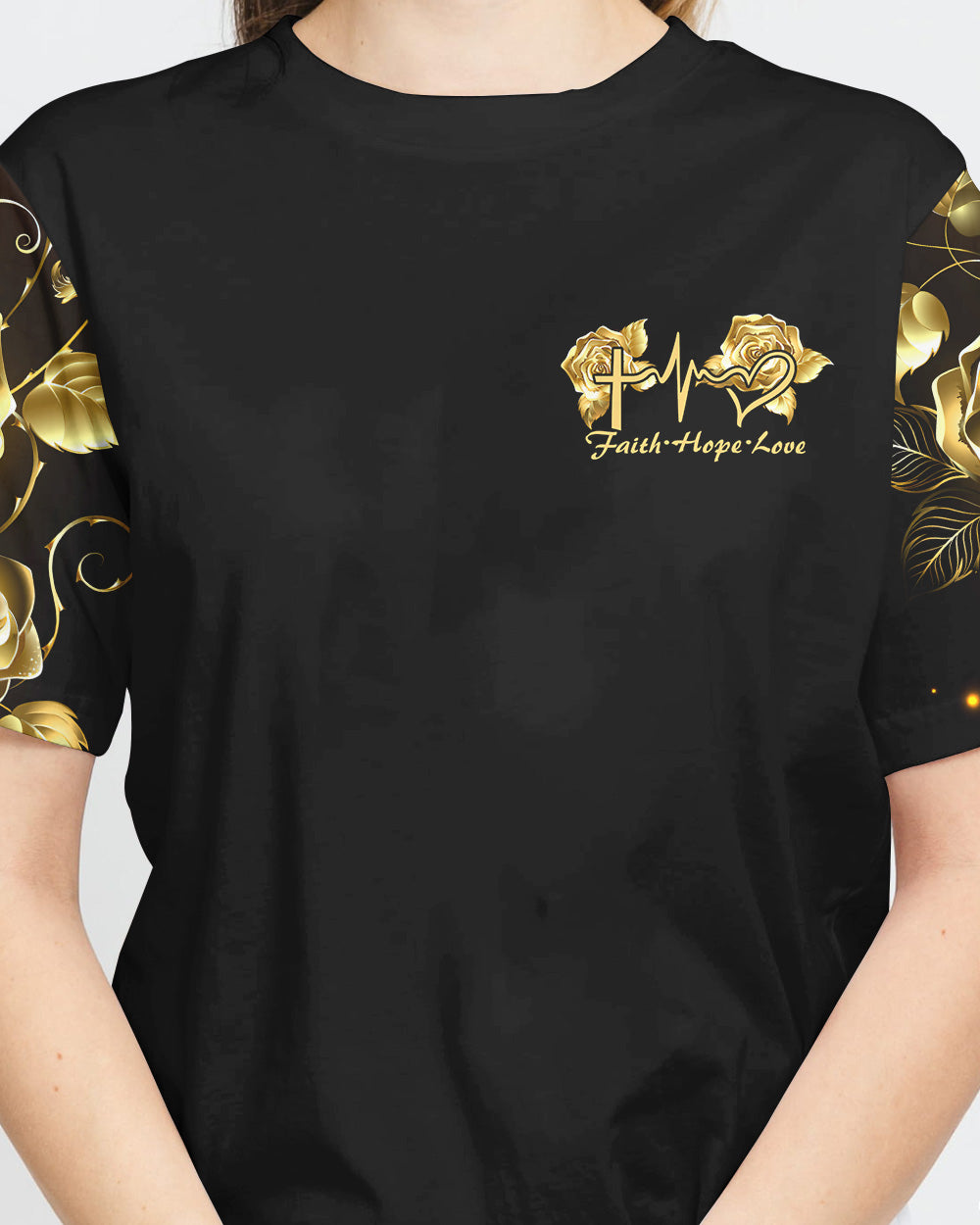Faith Gold Rose Dove Wings Women's Christian Tshirt