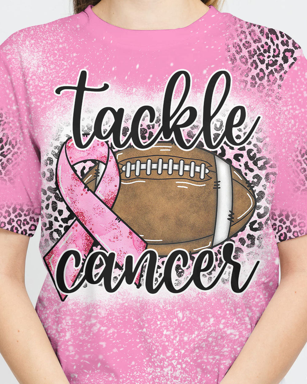 Pink Leopard Tackle Cancer Women's Breast Cancer Awareness Tshirt