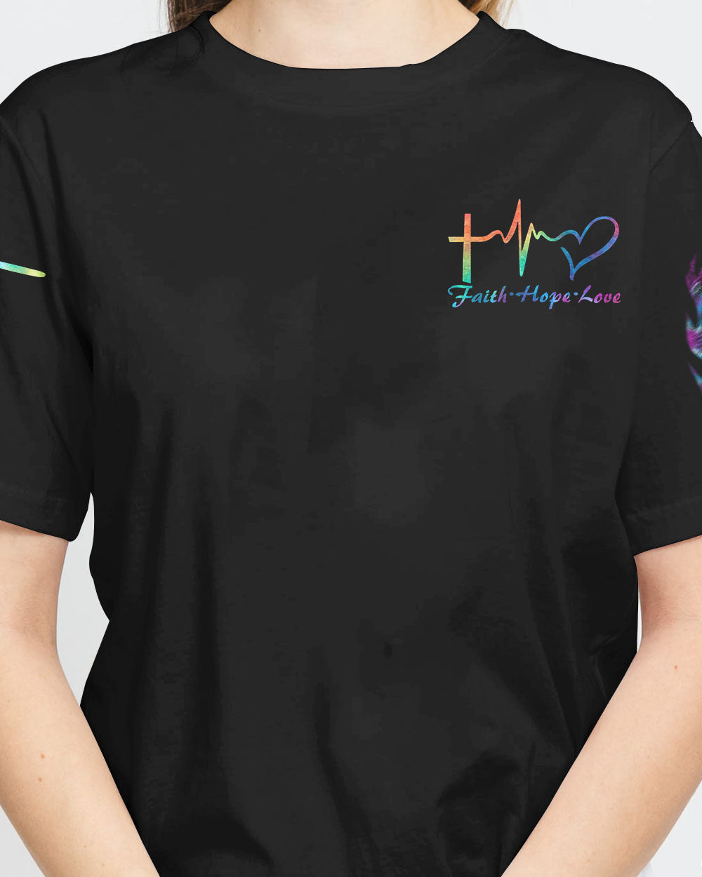 Faith Over Fear Lion Cross Colorful Women's Christian Tshirt