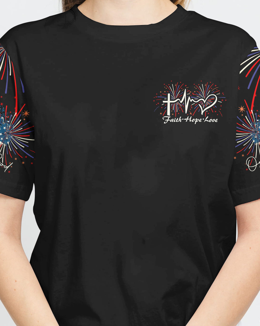 One Nation Under God Cross Wings Independence Day Women's Christian Tshirt