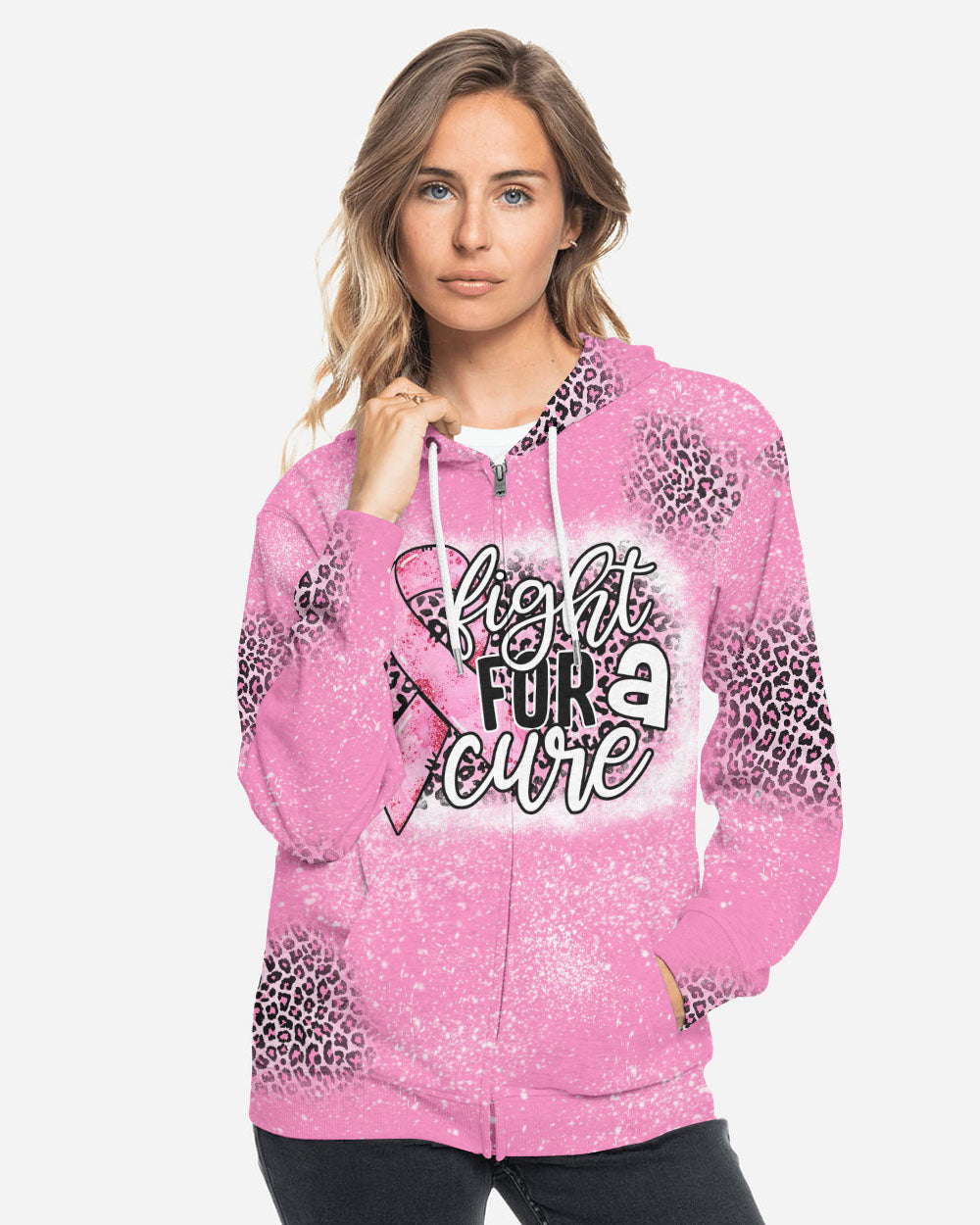 Fight For A Cure Pink Leopard Beached Women's Breast Cancer Awareness Hoodie