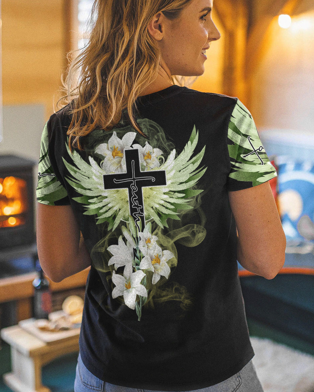 Faith Cross Lily Women's Christian Tshirt