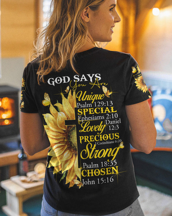 God Say You Are Sunflower Butterfly Cross Faith Women's Christian Tshirt