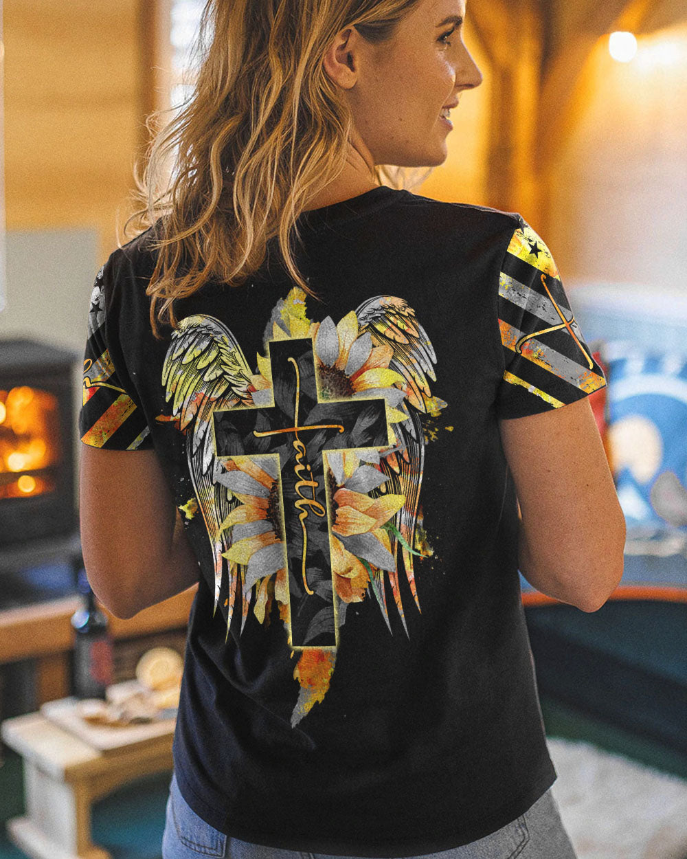 Faith Sunflower Wings Watercolor Women's Christian Tshirt