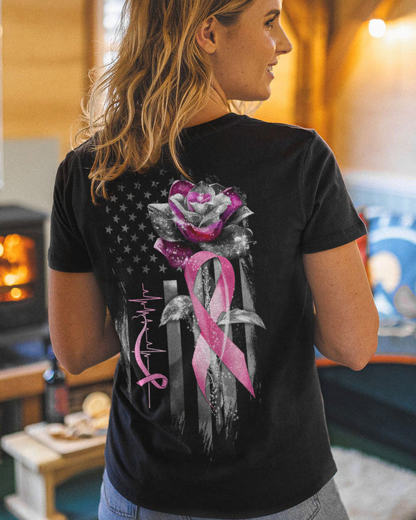 Rose Ribbon Flag Women's Breast Cancer Awareness Tshirt