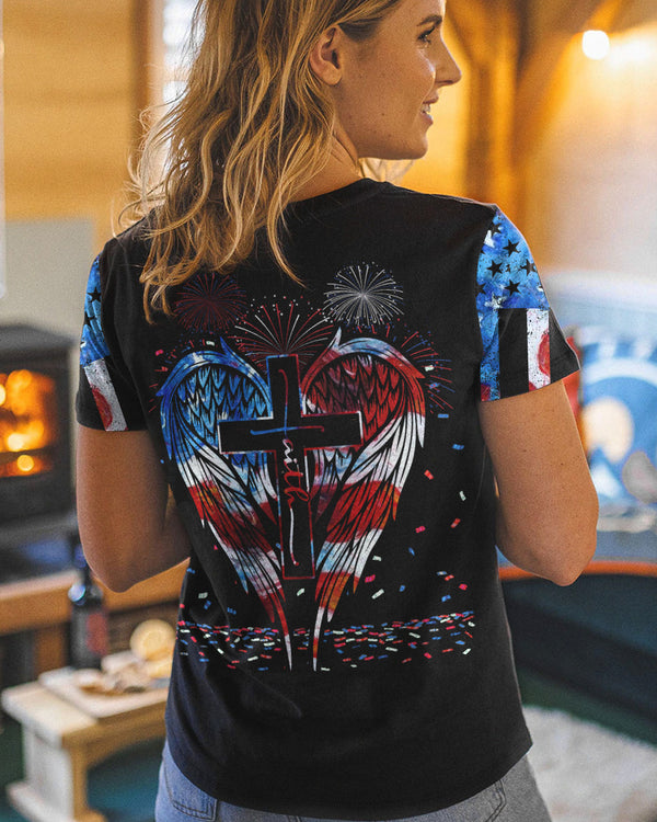 Faith Wings Flag Independence Day Women's Christian Tshirt