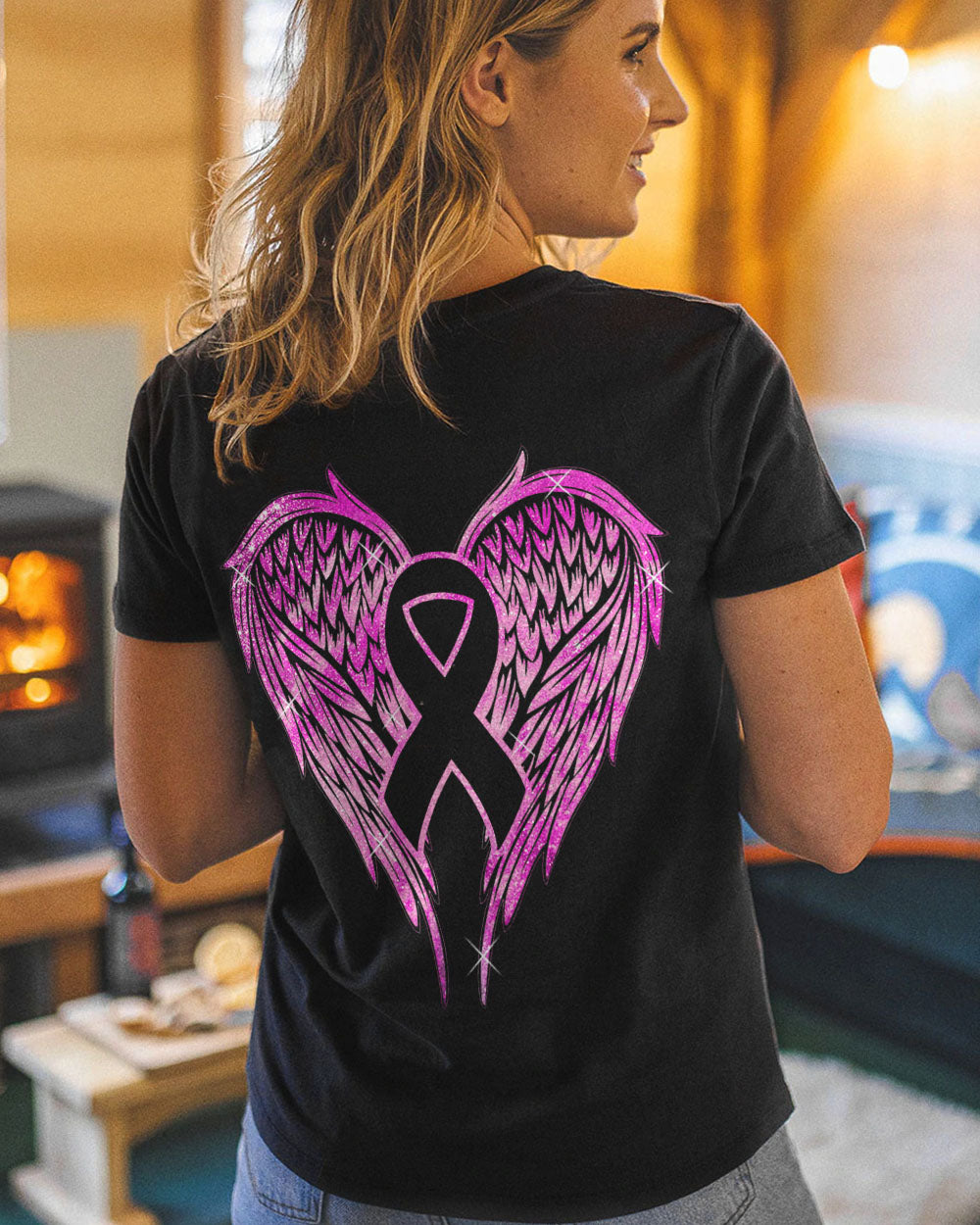 Wings Ribbon Spakle Women's Breast Cancer Awareness Tshirt