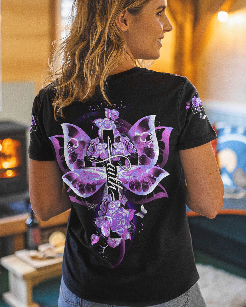 Butterfly Purple Cross Faith Women's Christian Tshirt