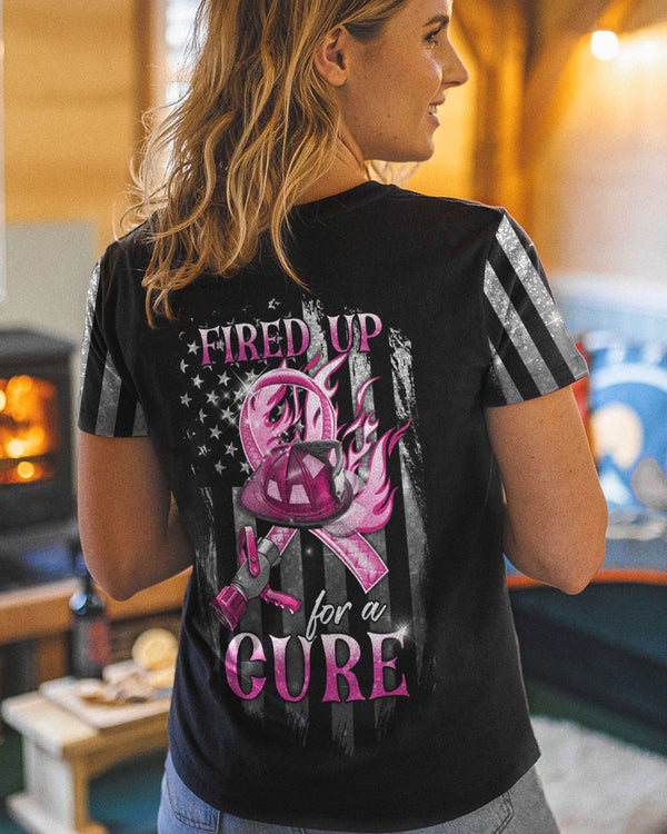 Fired Up For A Cure Flag Women's Breast Cancer Awareness Tshirt