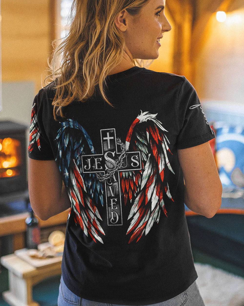 Jesus Saved America Wings Cross Women's Christian Tshirt