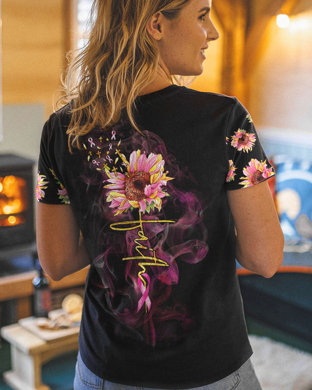 Faith Sunflower Smoke Ribbon Women's Christian Tshirt