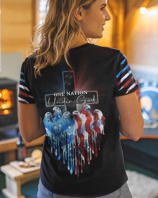 One Nation Under God Cross Eagle Melt Women's Christian Tshirt