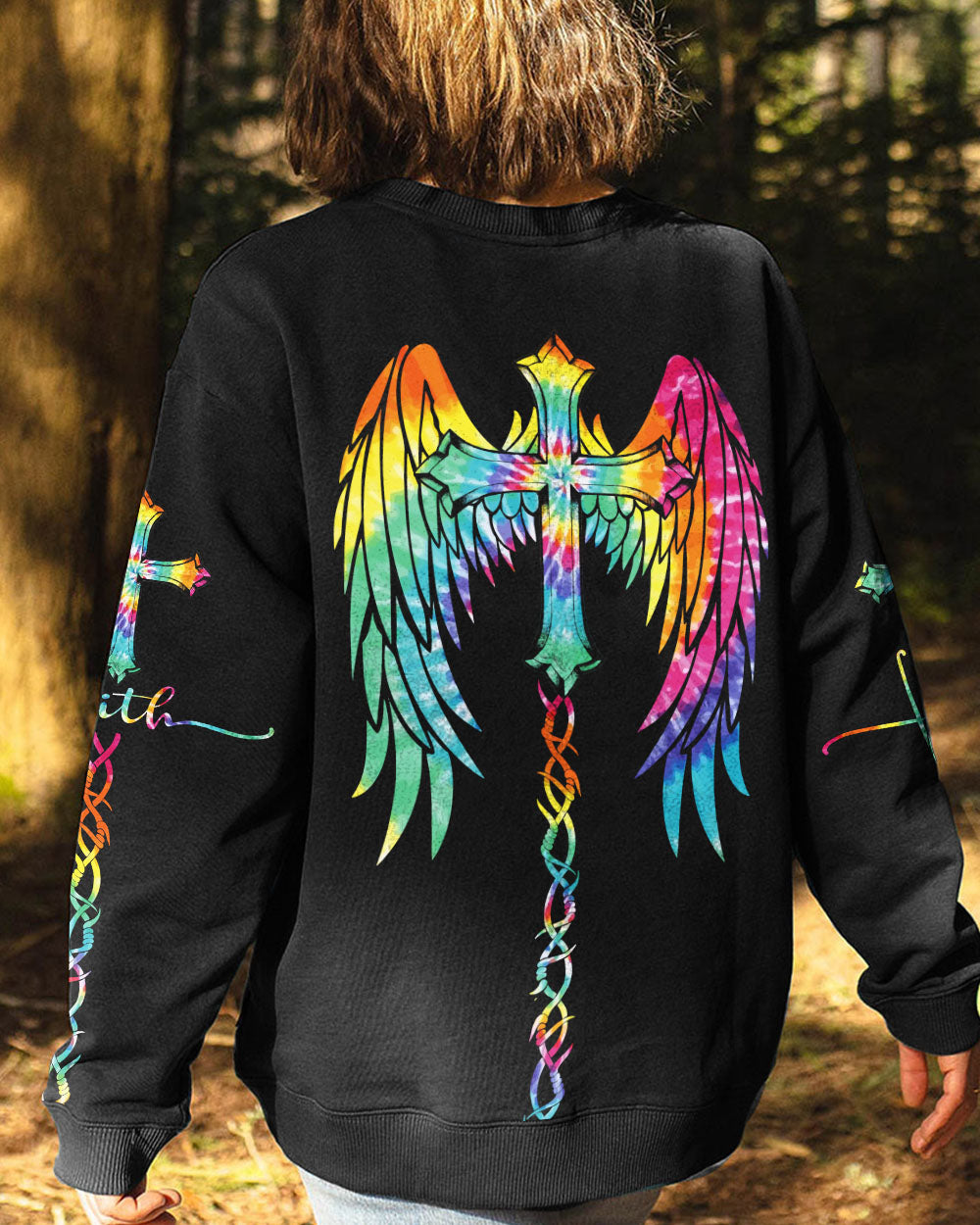 Faith Wings Cross Tie Dye Women's Christian Sweatshirt
