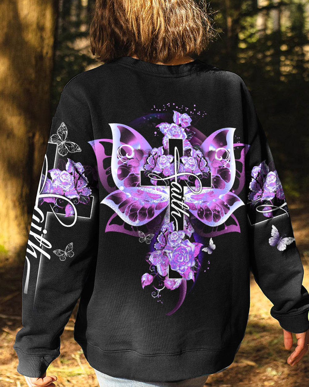 Butterfly Purple Cross Faith Women's Christian Sweatshirt