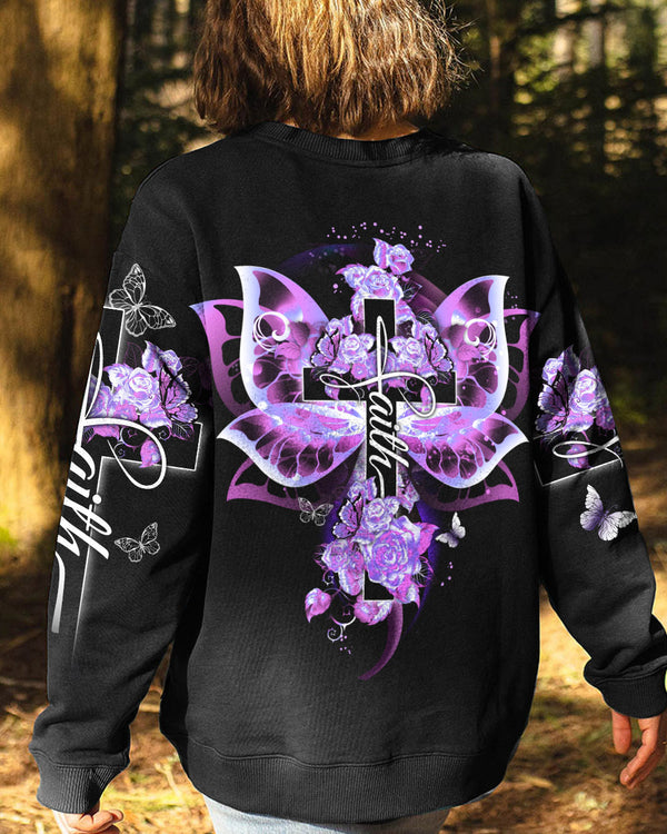 Butterfly Purple Cross Faith Women's Christian Sweatshirt