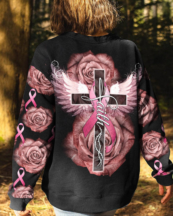 Faith Rose Cross Ribbon Wings Women's Christian Sweatshirt