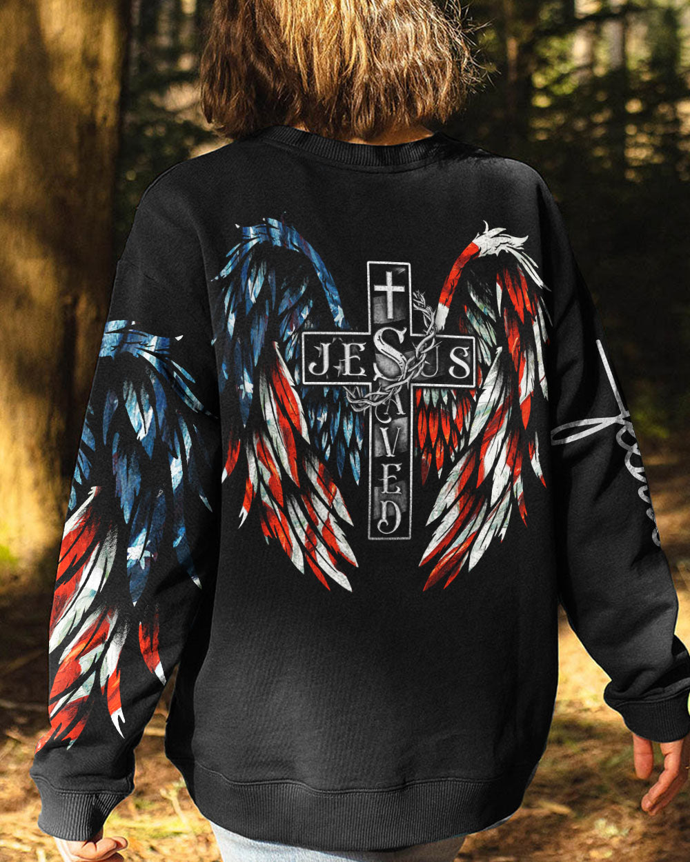 Jesus Saved America Wings Cross Women's Christian Sweatshirt