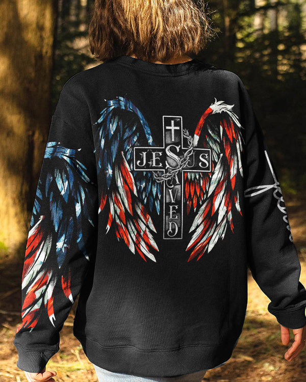 Jesus Saved America Wings Cross Women's Christian Sweatshirt