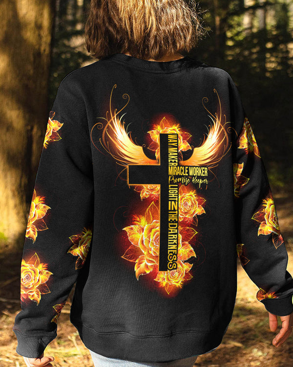 Way Maker Miracle Worker Gold Rose Cross Women's Christian Sweatshirt