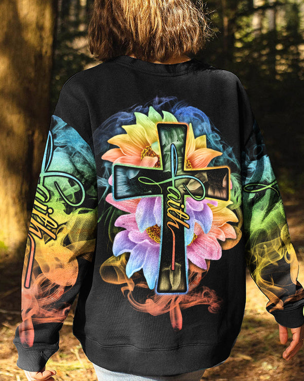 Rainbow Colorful Sunflower Faith Smoke Women's Christian Sweatshirt