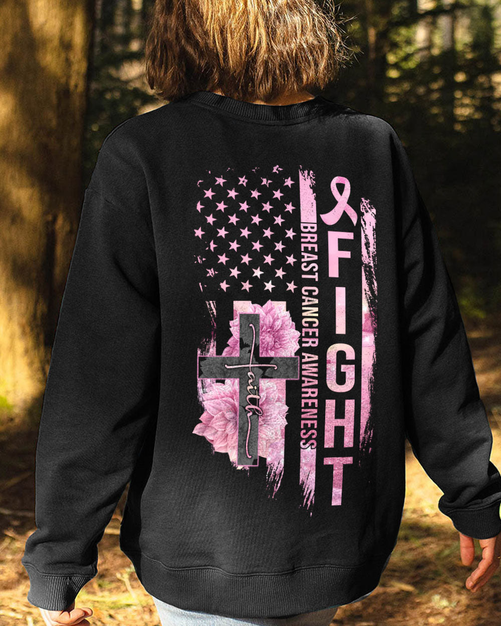 Fight Pink Ribbons Flag Women's Breast Cancer Awareness Sweatshirt