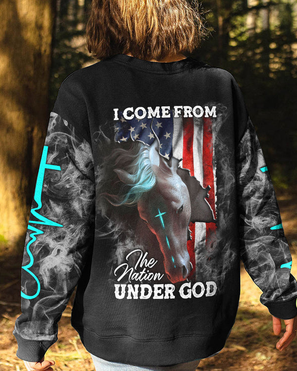 I Come From The Nation Under God Horse Flag Smoke Women's Christian Sweatshirt