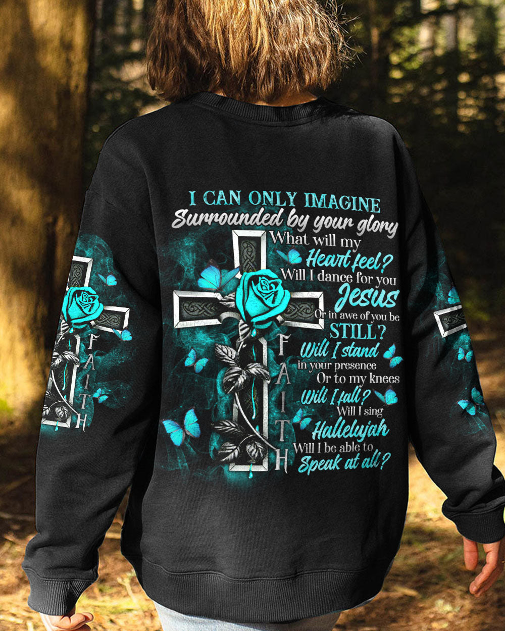 I Can Only Imagine Teal Rose Cross Women's Christian Sweatshirt
