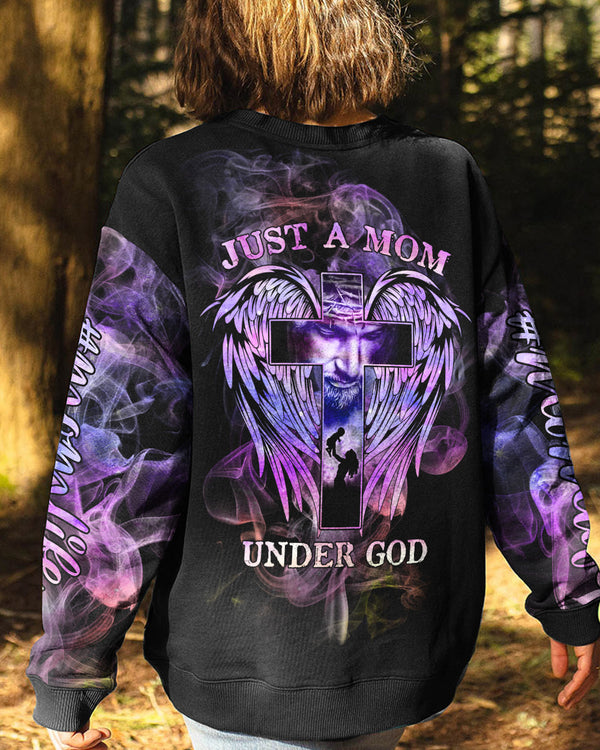 Just A Mom Under God Cross Wings Women's Christian Sweatshirt
