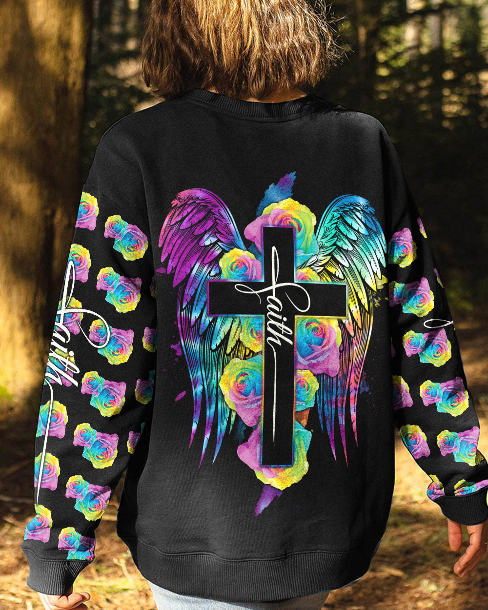 Cross Rose Wings Colorful Women's Christian Sweatshirt