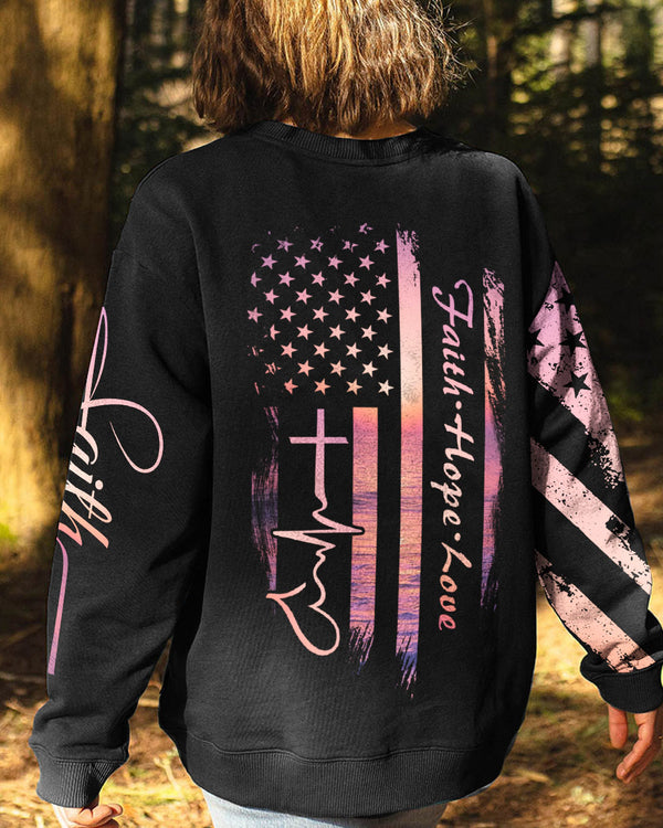 Faith Hope Love Sunset Beach Flag Women's Christian Sweatshirt