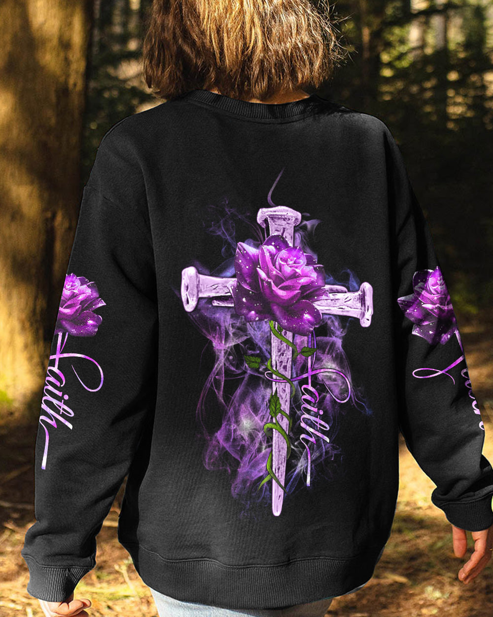 Vintage Cross Purple Rose Smoke Cross Women's Christian Sweatshirt