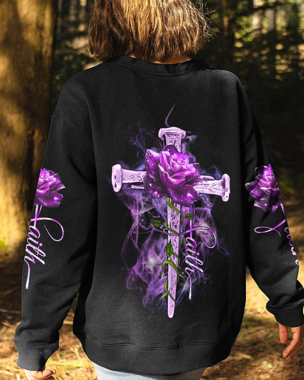 Vintage Cross Purple Rose Smoke Cross Women's Christian Sweatshirt