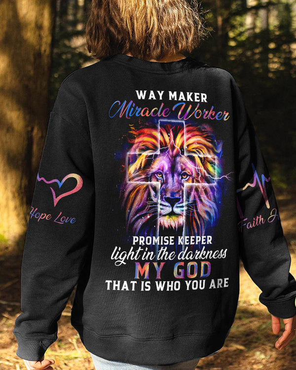 Way Maker Miracle Worker Colorful Lion Faith Heart Beat Women's Christian Sweatshirt