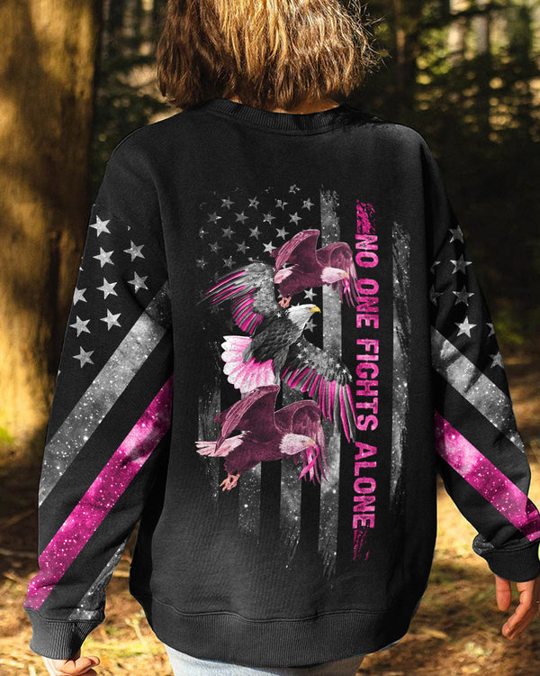 No One Fights Alone Eagle Flag Women's Breast Cancer Awareness Sweatshirt