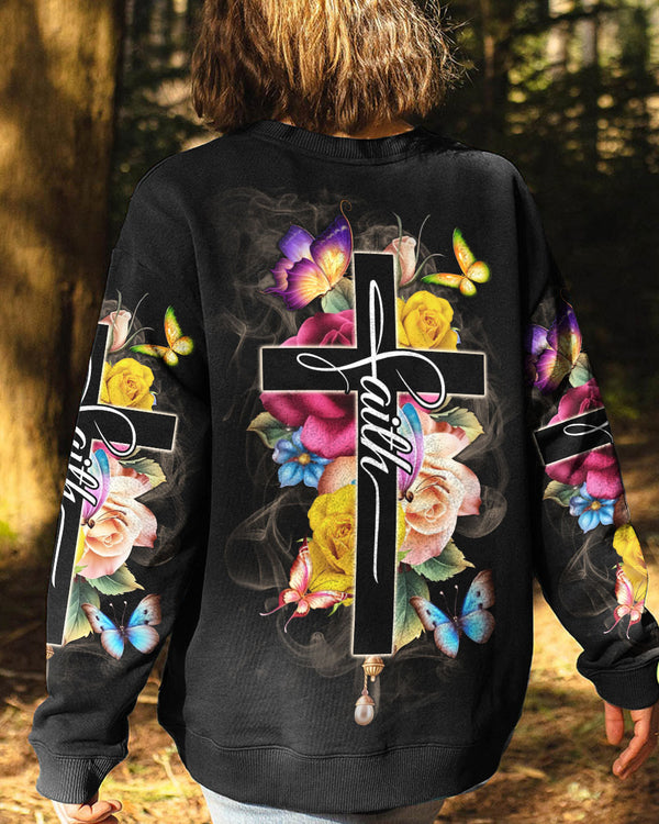 Faith Flowers Cross Butterfly Smoke Women's Christian Sweatshirt