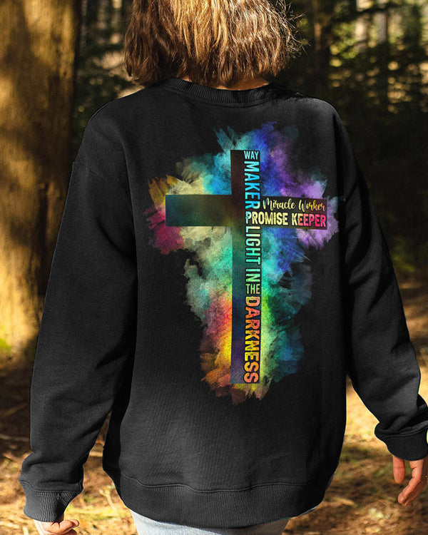 Way Maker Miracle Worker Half Cross Colorful Watercolor Women's Christian Sweatshirt