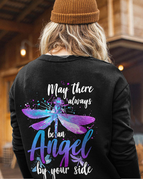 May There Be An Angel By Your Side Dragonfly Watercolor Women's Christian Sweatshirt