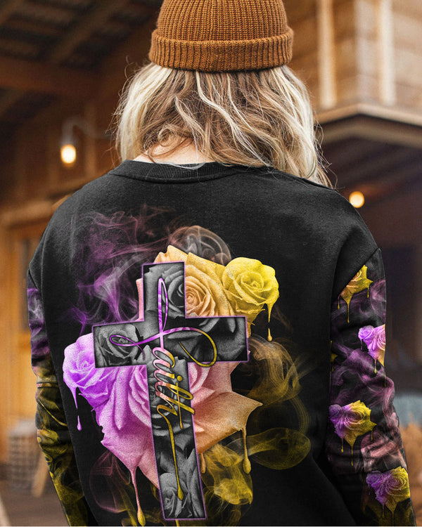 Faith Rose Cross Colorful Smoke Women's Christian Sweatshirt