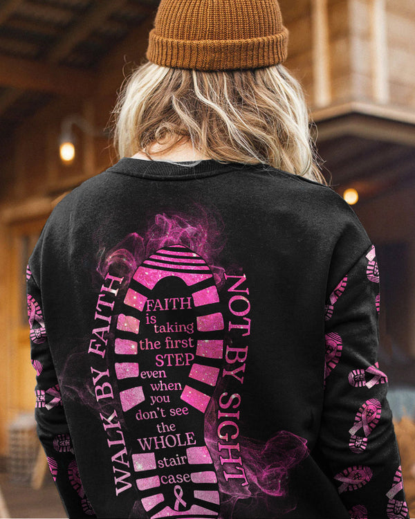 Walk By Faith Not By Sight Smoke Women's Breast Cancer Awareness Sweatshirt