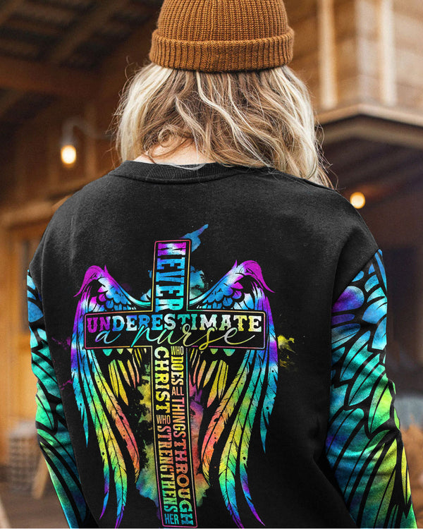 Never Underestimate A Nurse Wings Women's Christian  Sweatshirt