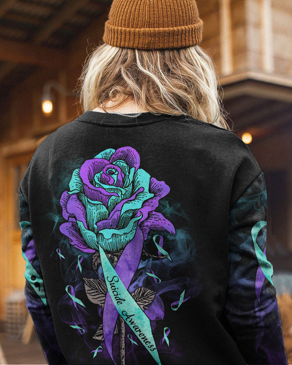 Rose Ribbon Smoke Women's Suicide Prevention Awareness Sweatshirt