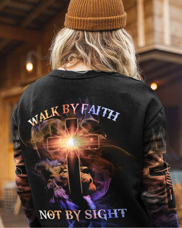 Walk By Faith Not By Sight Lion Cross Women's Christian Sweatshirt