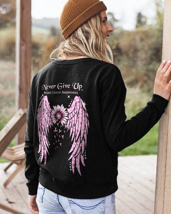 Never Give Up Pink Wings Daisy Women's Breast Cancer Awareness Sweatshirt